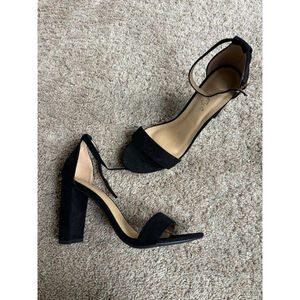 Women's Herstyle Black Block Heel Sandals Size 8.5 with Beige Insole